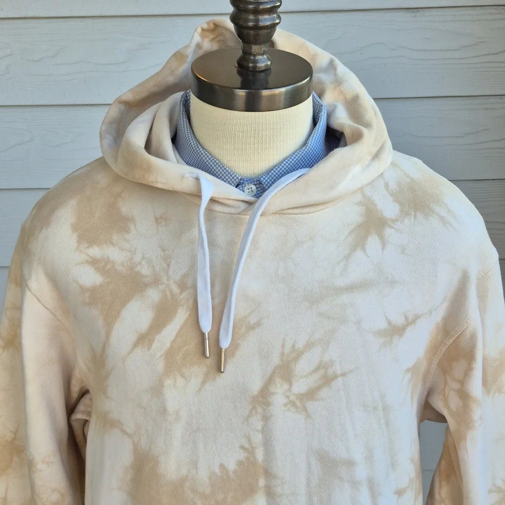 RAG & BONE City Terry Beige‎ Tan Cream Tie Dye Cotton Large Mens Hoodie Sweater - Picture 2 of 12